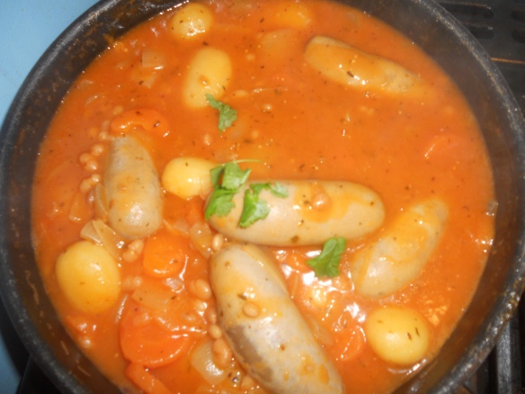 Sausages with baked beans